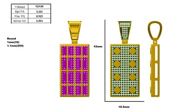 2Ct Round Cut Real Moissanite Brick Lego Charm Pendant 14K Yellow