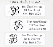 180 Personalized Return Address Labels 2/3" x 1 3/4" - Black Floral Monogram