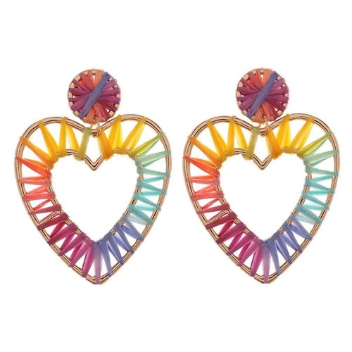 NEW AMRITA SINGH Heart Drop BOHO Raffia Earring Rainbow Color Romantic One Size - Picture 3 of 6