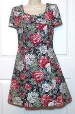 Vtg 80s Size 7 Byer Too Floral Party Prom Dress black tulle crinoline rosette