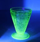 Jeannette Cherry Blossom Green Uranium & Depression Glass Footed Juice Glass