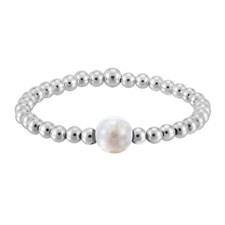 Stylish Chic Round Moonstone Sterling Silver Beaded Band Ring-8