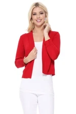 YEMAK Women's Cropped Bolero 3/4 Sleeve Classic Open Front Cardigan MK3558(S-XL)