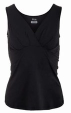 FILA Court Couture Sleeveless Ruched Bust Black Gold Tennis Top NEW Womens Sz S