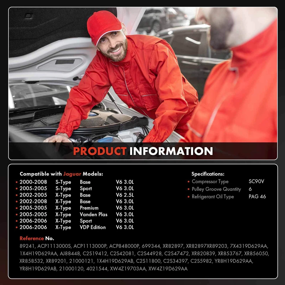 空调压缩机带 SC90V 风格和 6 型槽滑轮适用于捷豹 S 型 00-08 X 型 — 第 2/4 张图片