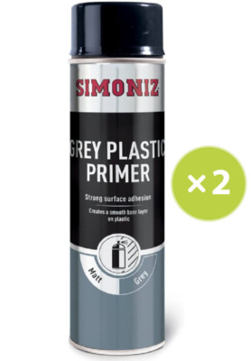 2 x Simoniz Grey Kunststoff Grundierung glatt Autolack Spray Aerosol Spray 500ml