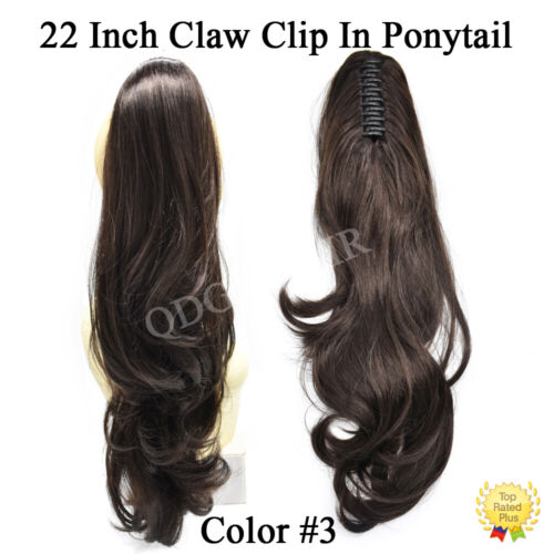 Claw Clip In Ponytail Jaw Hair Extensions Thick Long Wavy Curly Dark Brown  22