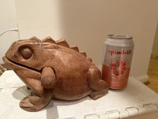 9” Large Vintage TeakWood Carved Guiro Frog Stick Percussion Instrument Thailand