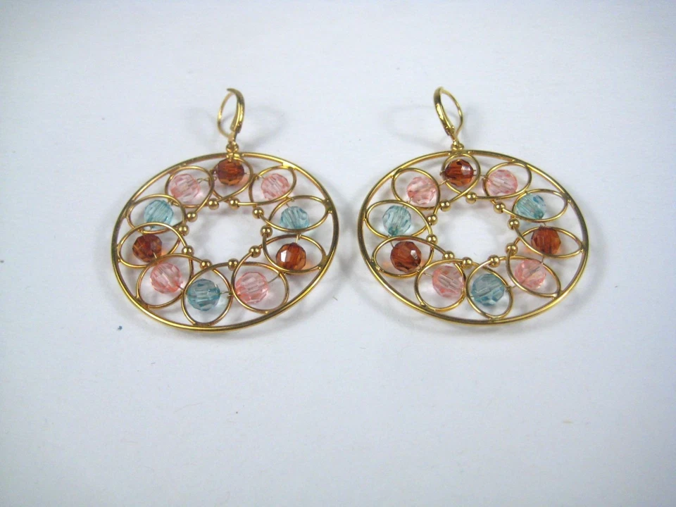 Золотистые серьги-кольца Joan Rivers с открытым граненым медальоном висячие из фарфора - Изображение 4 из 4