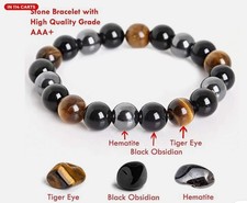 Energy Healing Stretch Bracelet Natural Stone Hematite Tiger Eye for Men Women