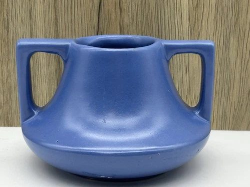 Vintage Haeger Blue Arts & Crafts Pottery Double Handle 6" Vase Matte