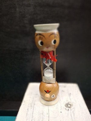 Vintage 5.5''  Wooden Egg Timer Double Faced / Words