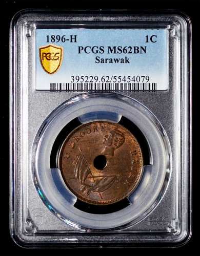 PCGS MS62 1896 H Sarawak Rajah Charles Brooke 1 Cent Heaton Mint - Rare!