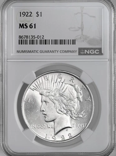 1922-P  $1 PEACE SILVER DOLLAR  "PHILADELPHIA MINT"  NGC MS61 #8678135-012