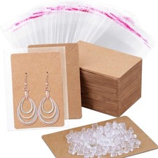 100 Earring Display Cards with Backs and Bags Kraft Color