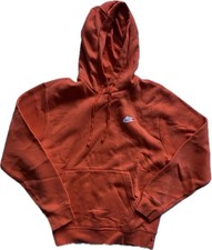Nike Hoodie Sweatshirt Orange Rust Fleece Pullover Embroidered Logo Mens M