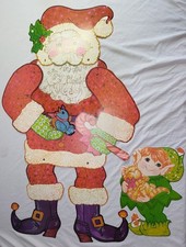 Vintage 44in Jointed Santa and Elf Christmas Wall Decoration Paper Cardboard