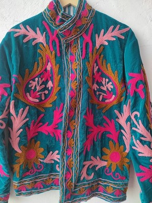 Indian New Suzani Embroidered Velvet Jacket Ethnic Short Outerwear Gift for Her