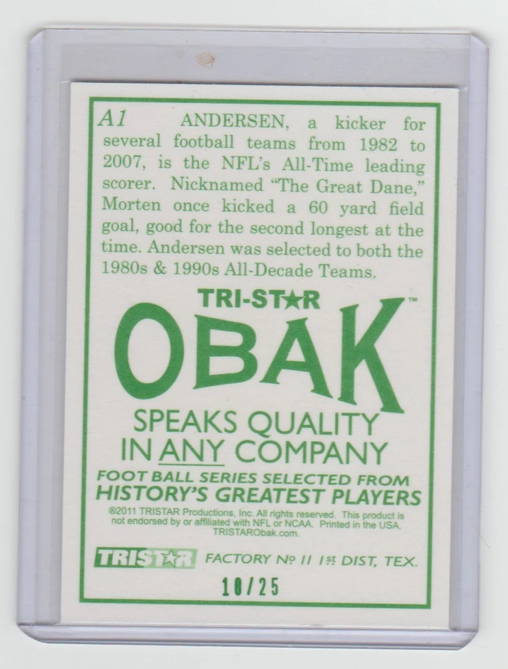 MORTEN ANDERSEN 2011 Tristar Obak Autograph GREEN #A1 SP AUTO #10/25 SSP /10 - Image 2 of 2