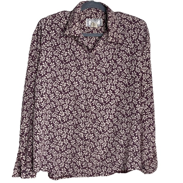 Vintage Top Blouse Brown & Cream Daisies Size 12 Warwick Jones Aust Md Long SLV