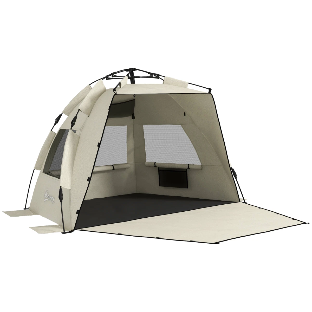 Beach Tent Khaki Fibreglass Pop-Up 250x135x140cm 2-3 Person Portable Sun Shelter