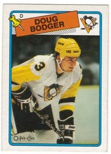 1988-89 O-PEE-CHEE # 96 DOUG BODGER PENGUINS - OPC HOCKEY-  NICE AND NO CREASES