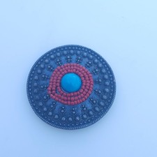 Southwestern Concho Belt Buckle Slide Faux Turquoise Coral Beaded Round Western