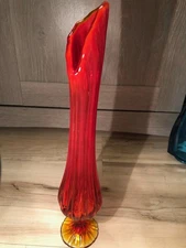 Vintage MCM L E Smith Unique Opalescent Cherry Red Flame Amberina Swung Vase