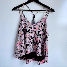 ASTR Multi Strap Hot Pink Gray Black Flowy Floral Tank Babydoll Luxury Oversize