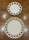 Lot of 2 VTG Reticulated Milk Glass Plates Kemple & Westmoreland Forget Me Not