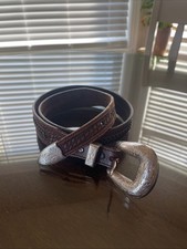 Tony Lama Brown Genuine Leather Belt Tooled  Braided Size 34 USA 77009