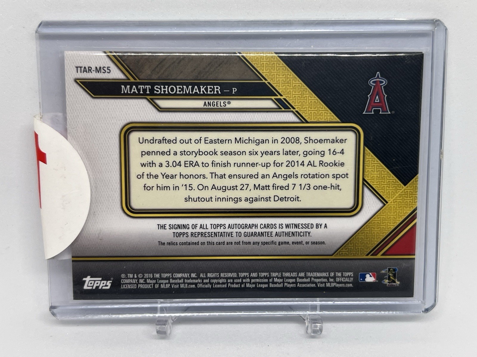 2016 Topps Triple Threads Auto Relic Patch SSP /18 Matt Shoemaker #TTAR-MS5 view 2