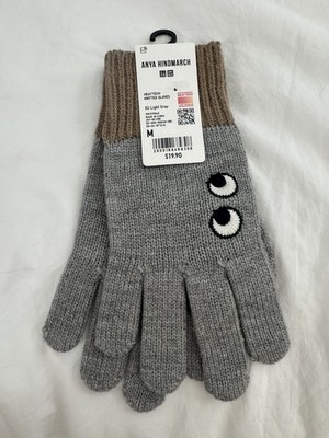 Anya Hindmarch Heattech Uniqlo Grey Gloves Size M NEW