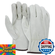 ATERET 12 Pairs XX-Large Heavy Duty Cowhide Leather Work Gloves, Driver Safety