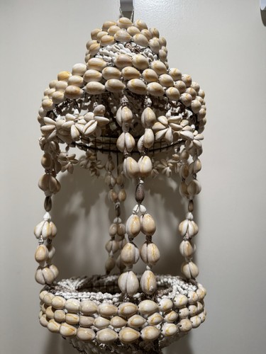 Sea Shell Cowrie Vintage 70's Plant Planter Hanging Holder Hobo MCM Tiki 29.5"