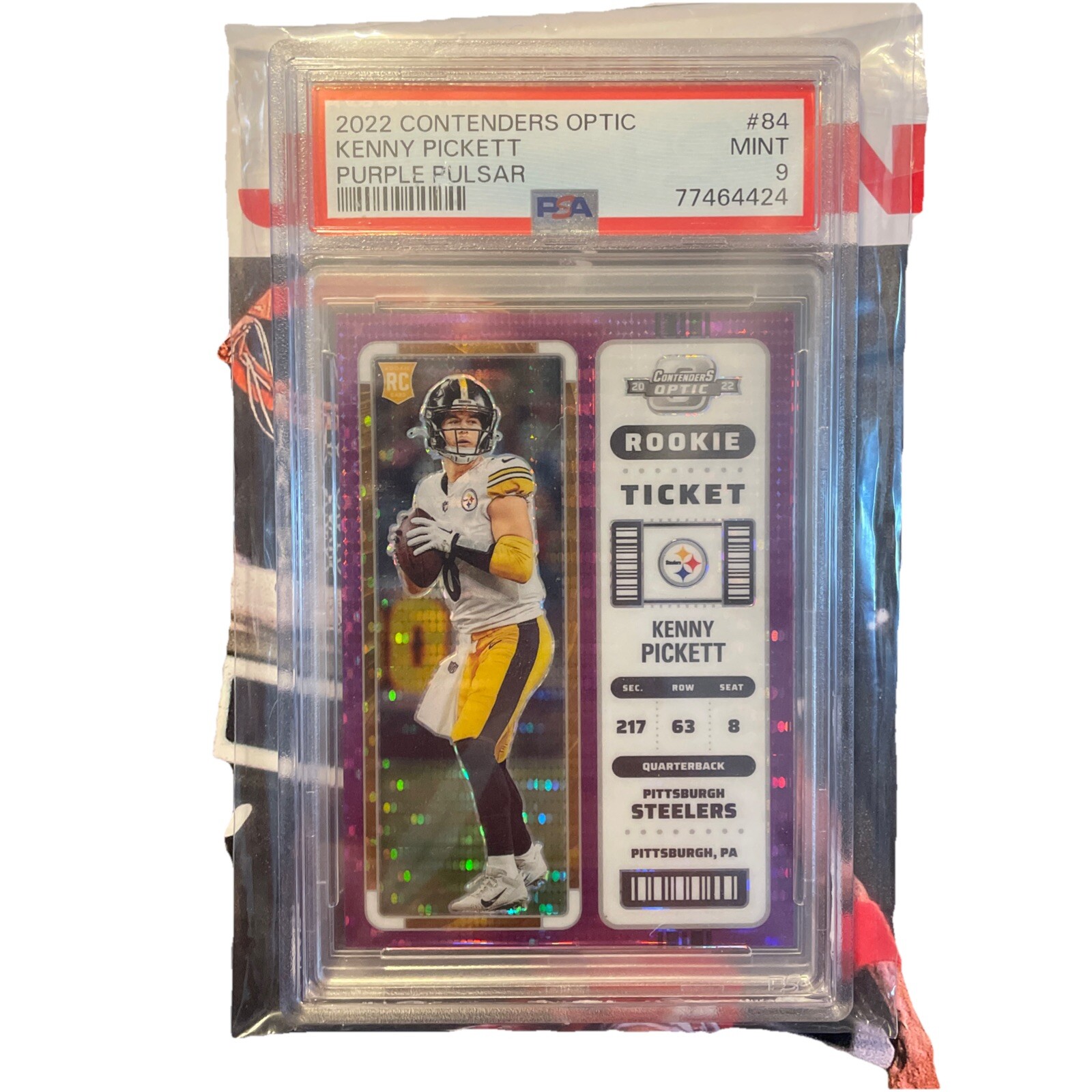 2022 Panini Contenders Optic #84 Kenny Pickett Purple Pulsar 14/26 PSA 9 RC
