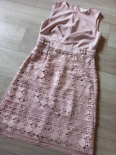 Damsel In A Dress Dusky Pink Woven Lace Shift Dress Wedding Evening Party UK12 - Picture 18 of 24