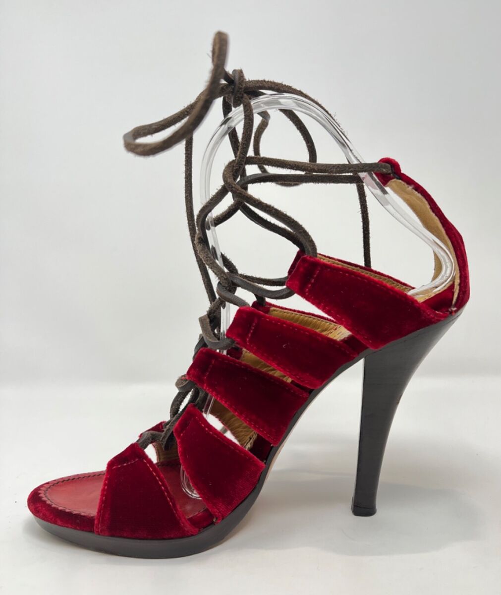 RARE Tom Ford YSL Red Velvet Lace Up Heels Gladiators RARE Tom Ford YSL Red Velvet Lace Up Heels Gladiators