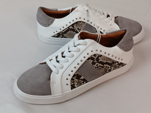 Steve Madden Womens Lace-Up Sneakers With Snake Print Accent & Gray Suede Size 9