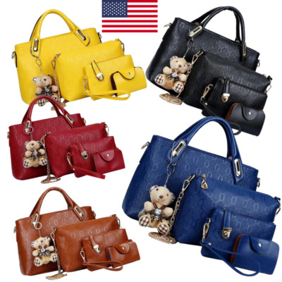 4pcs/Set Women Ladies Leather Handbag Messenger Shoulder Bags Tote Satchel Purse