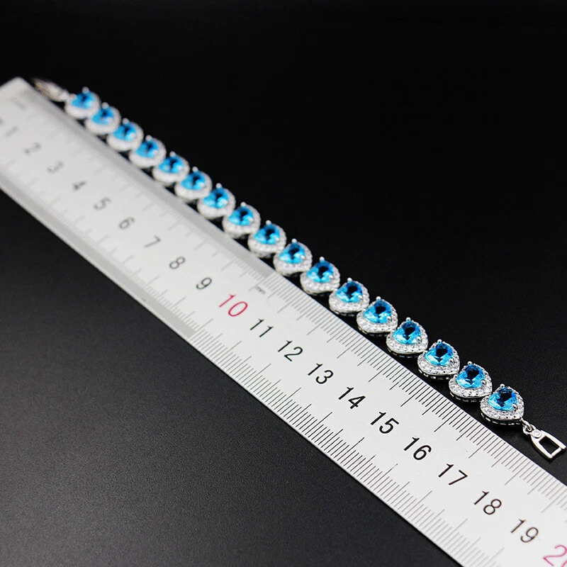 Conjunto de 4 piezas de joyería de corazón topacio azul océano titanio collar pulsera pendientes anillo Foto 4 de 4