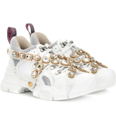 Gucci Journey Flashtrek Jewel Crystal Hiker Low Top Lace Up Boot Sneakers 35.5