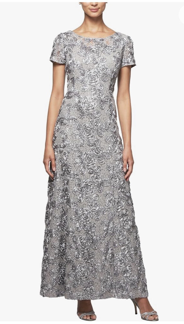 Alex Evenings 18 Rosette Lace Formal Short Cap Sleeve Dress Sequins Retail $279 | eBay Alex Evenings 18 Rosette Lace Formal Short Cap Sleeve Dress Sequins Retail $279 | eBay