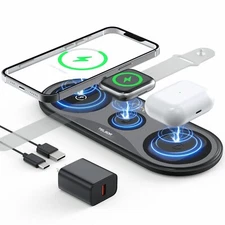 Wireless Charging Pad,TELSOR Portable 3 in 1 Wireless Charger Station for Multip