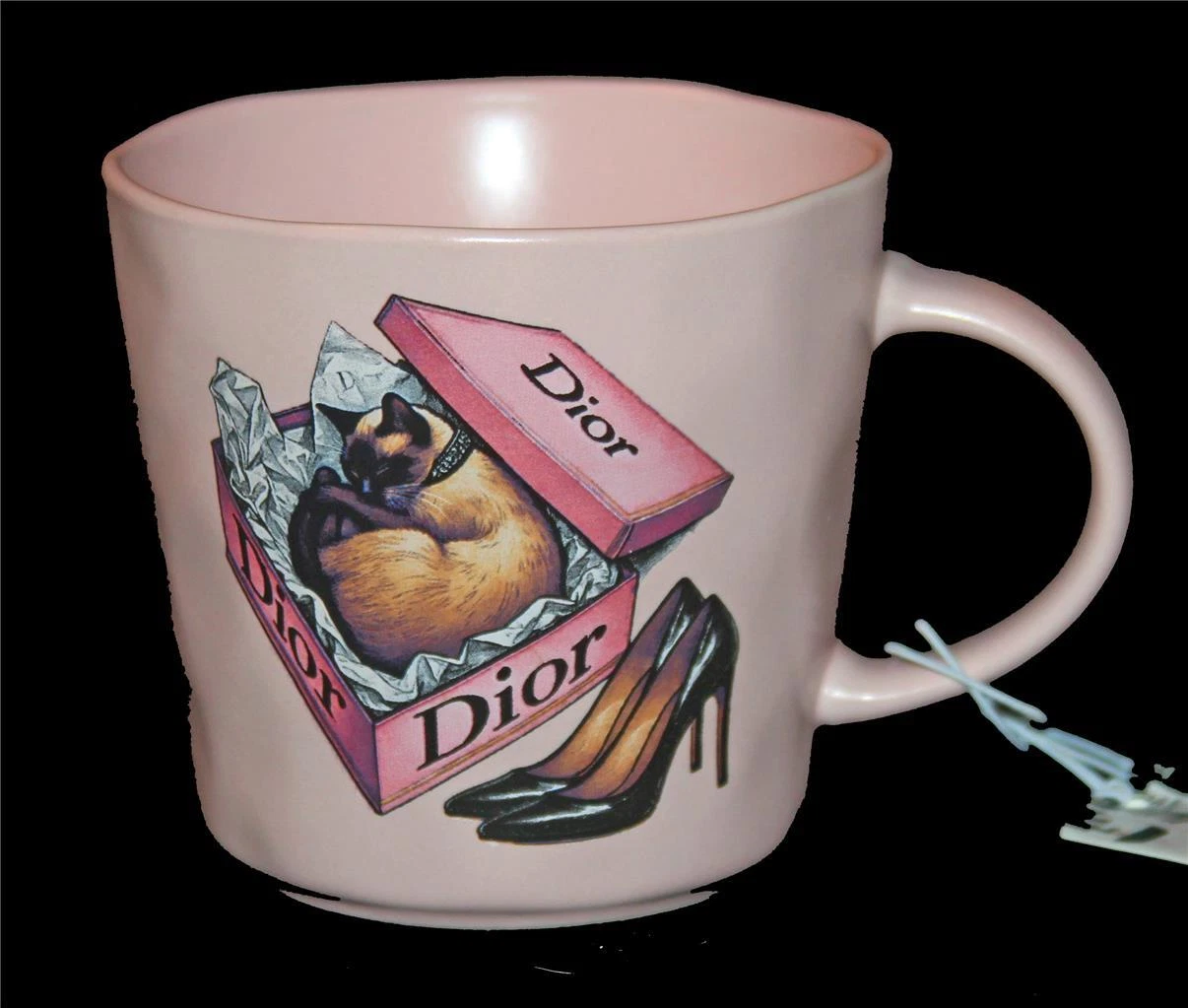 Grande tasse rose escarpins à talons hauts Amanda Greenwood Dior chat en boite 0 neuve avec étiquette