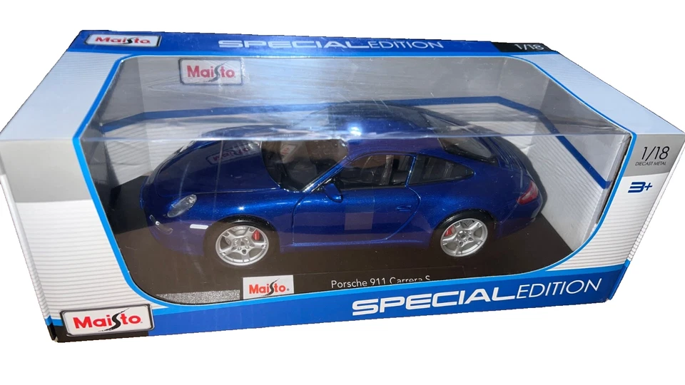 Porsche 911 Carrera S Maisto 2005 cupé diecast coche modelo coche azul 1:18 Foto 4 de 4