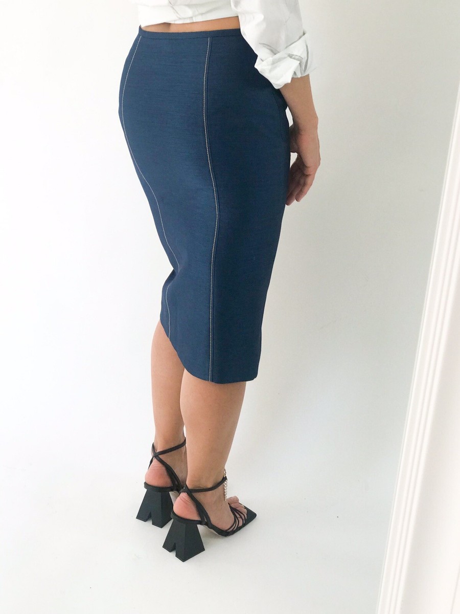【送料&関税込】Versace Pencil Skirt Versace Classic Blue Pencil Skirt With Front Slit, Size S | eBay