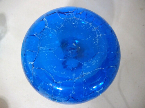 Vintage Blenko Blue Crackle Glass Bud Vase - Picture 3 of 3