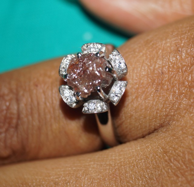 1.50 ct Natural Raw Red diamond ring Uncut rough diamond ring 925