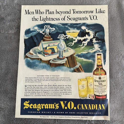1944 Seagrams VO Canadian Whisky Ad Vintage WWII Engineer Art Liquor Print